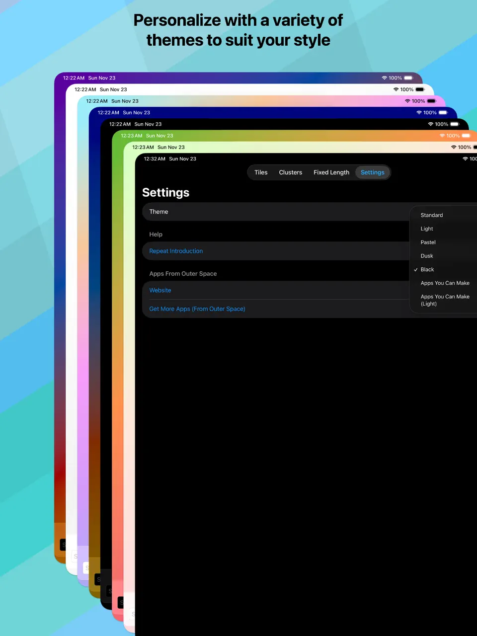 Letters + Words themes and settings on iPad